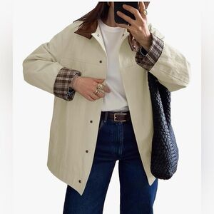 NWT Beige Trench Coat Faux Leather Collar-S